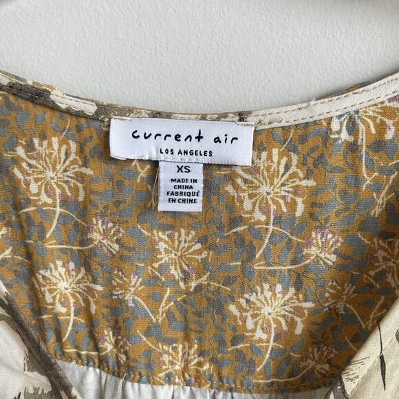 Current Air Patchwork Floral Mixed Print Tiered Midi Dress XS Linen Blend Boho - Picture 4 of 13